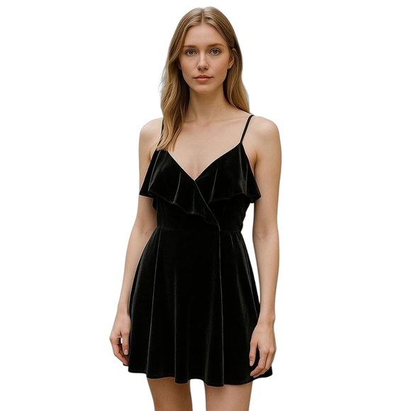Bailey 44 Forest Green Velvet Ruffle Mini Dress Small Preowned - Picture 1 of 9